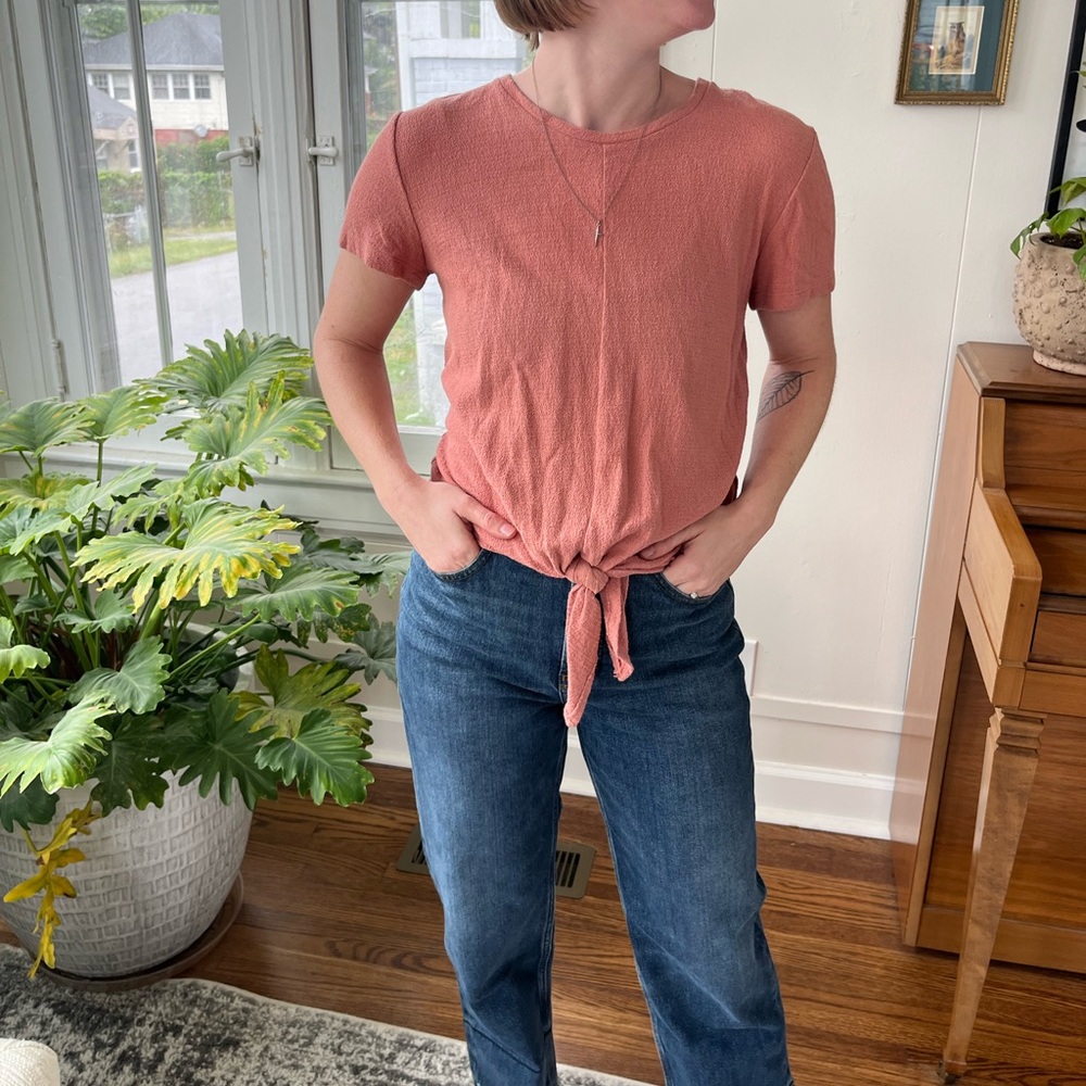Madewell Textured Tie Top in Mauve Pink | Size M